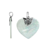 Handcrafted Sterling Silver Balinese Heart Pendant featuring lustrous Mother Of Pearl framed in detailed filigree silver work, designed for women who value timeless artistry and elegant jewelry craftsmanship.